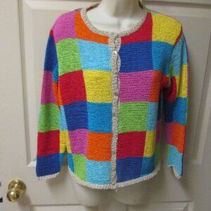 Marisa Christina Womens Cardigan Sweater Colorblock Patchwork Colorful Sz  M  A2